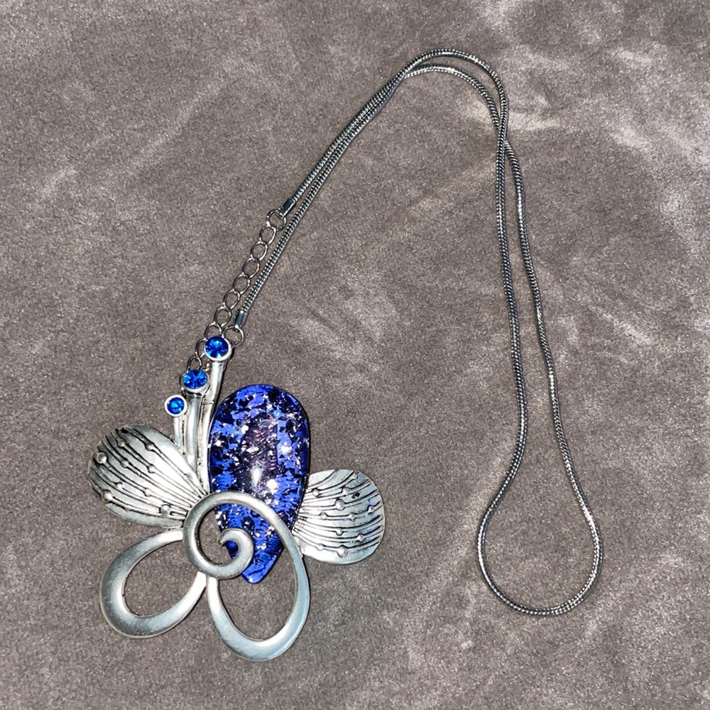 Butterfly blue stone silver necklace